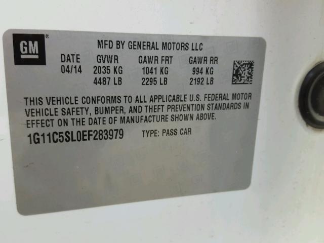 1G11C5SL0EF283979 - 2014 CHEVROLET MALIBU 1LT 白色 照片 10