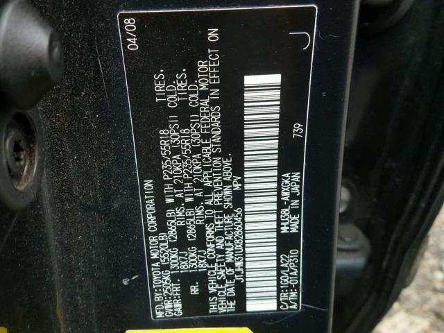 JTJHW31UX82860456 - 2008 LEXUS RX 400H BLACK photo 10