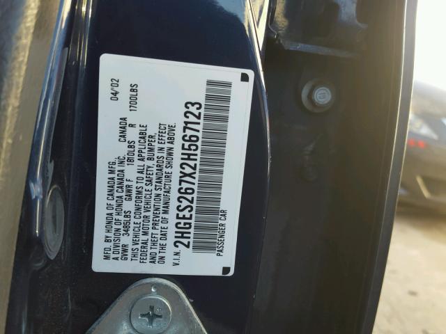 2HGES267X2H567123 - 2002 HONDA CIVIC EX 蓝色 照片 10