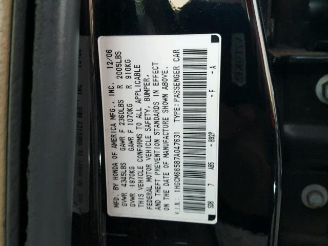 1HGCM66587A047631 - 2007 HONDA ACCORD EX BLACK photo 10