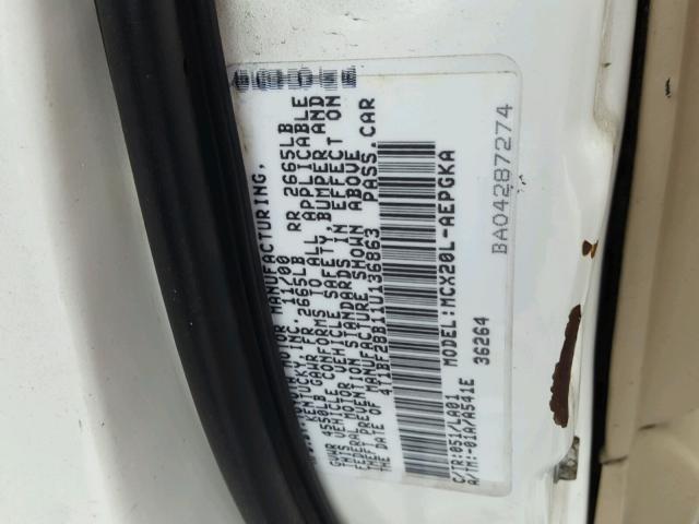 4T1BF28B11U136863 - 2001 TOYOTA AVALON XL WHITE photo 10