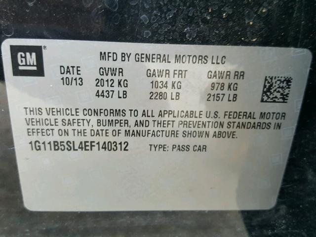 1G11B5SL4EF140312 - 2014 CHEVROLET MALIBU LS ნაცრისფერი ფოტო 10