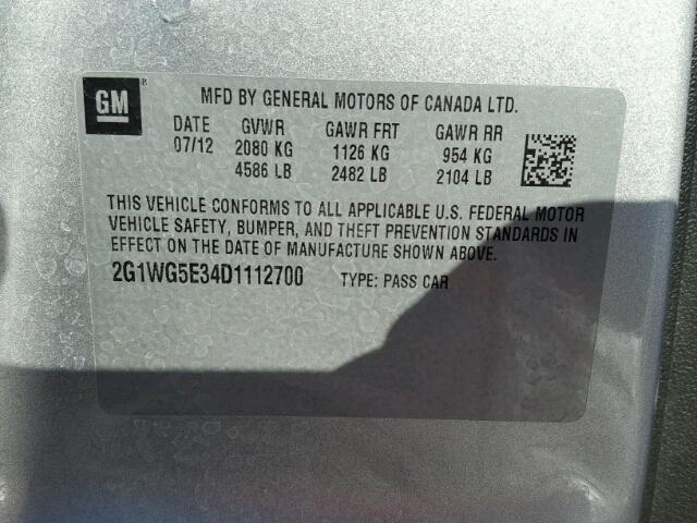 2G1WG5E34D1112700 - 2013 CHEVROLET IMPALA LT SILVER photo 10