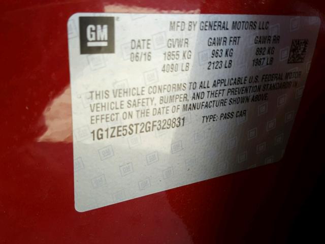 1G1ZE5ST2GF329831 - 2016 CHEVROLET MALIBU LT RED photo 10