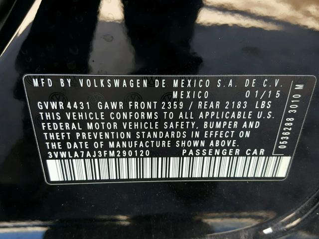 3VWLA7AJ3FM290120 - 2015 VOLKSWAGEN JETTA TDI BLACK photo 10