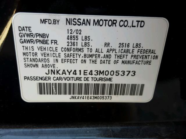 JNKAY41E43M005373 - 2003 INFINITI M45 BLACK photo 10