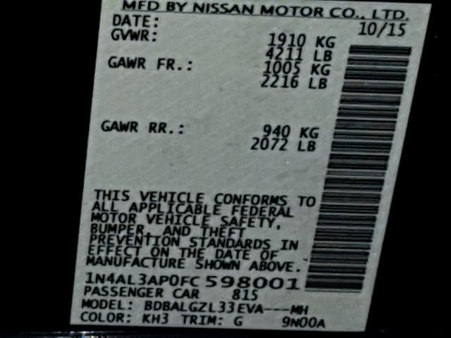 1N4AL3AP0FC598001 - 2015 NISSAN ALTIMA 2.5 BLACK photo 10