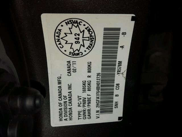 2HGFA1F64BH012726 - 2011 HONDA CIVIC LX-S BROWN photo 10