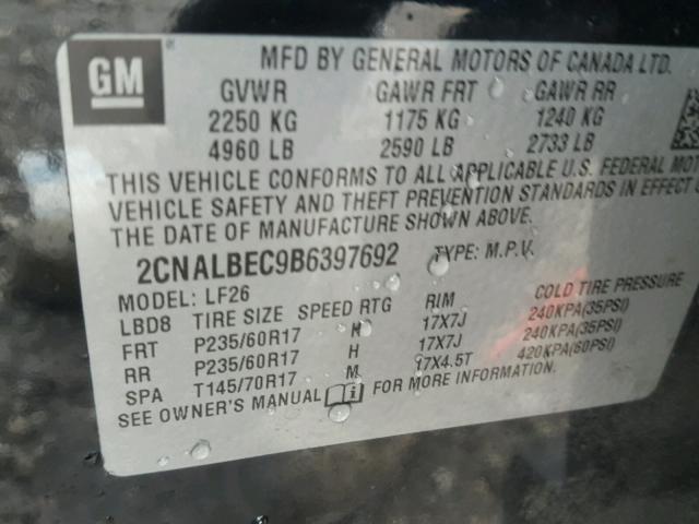 2CNALBEC9B6397692 - 2011 CHEVROLET EQUINOX LS BLACK photo 10