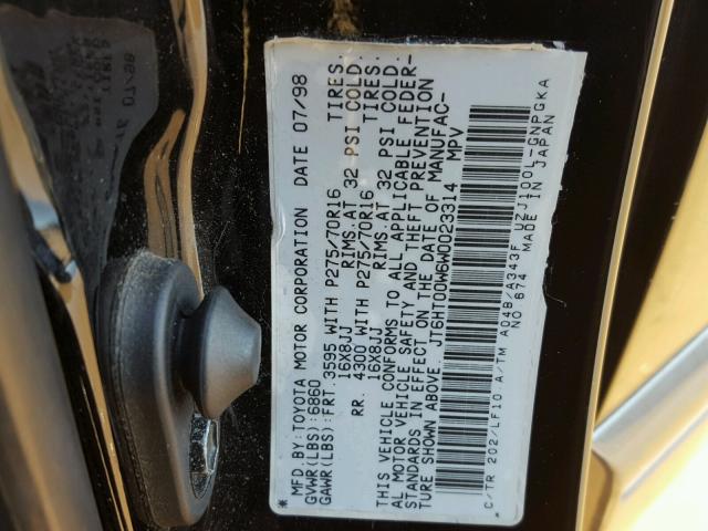 JT6HT00W6W0023314 - 1998 LEXUS LX 470 BLACK photo 10