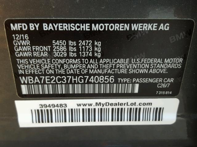 WBA7E2C37HG740856 - 2017 BMW 740 I GRAY photo 10