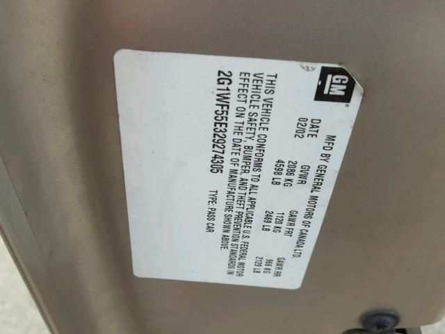 2G1WF55E329274305 - 2002 CHEVROLET IMPALA 金色 照片 10