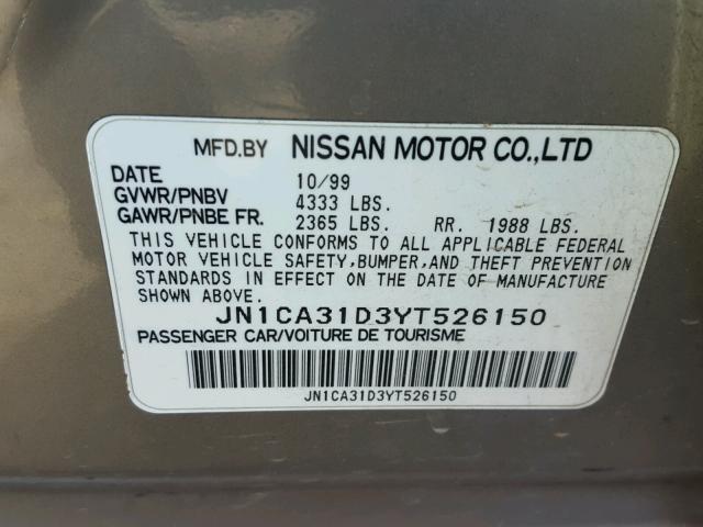 JN1CA31D3YT526150 - 2000 NISSAN MAXIMA GLE SILVER photo 10