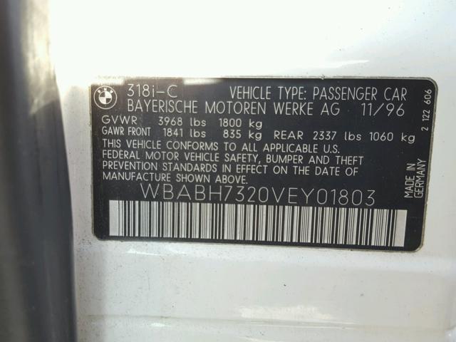 WBABH7320VEY01803 - 1997 BMW 318 IC WHITE photo 10
