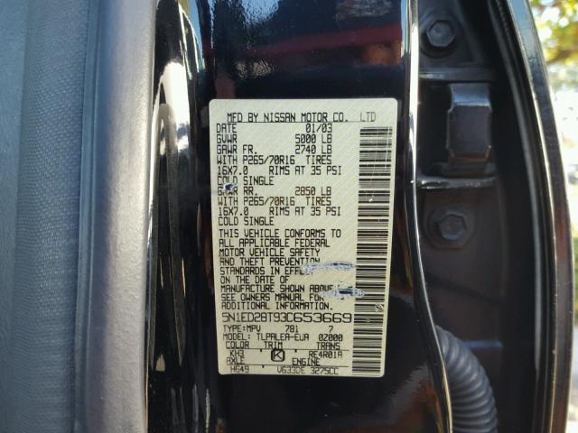 5N1ED28T93C653669 - 2003 NISSAN XTERRA XE BLACK photo 10