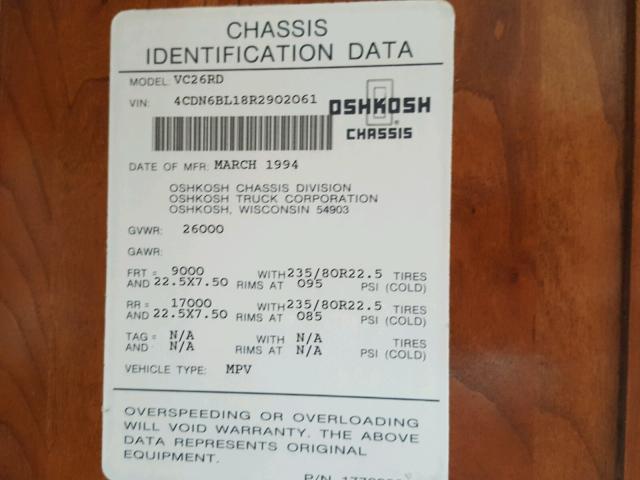 4CDN6BL18R2902061 - 1994 OSHKOSH MOTOR TRUCK CO. CHASSIS V WHITE photo 10