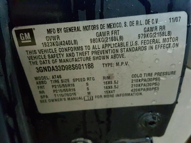 3GNDA33D98S601188 - 2008 CHEVROLET HHR LS BLUE photo 10