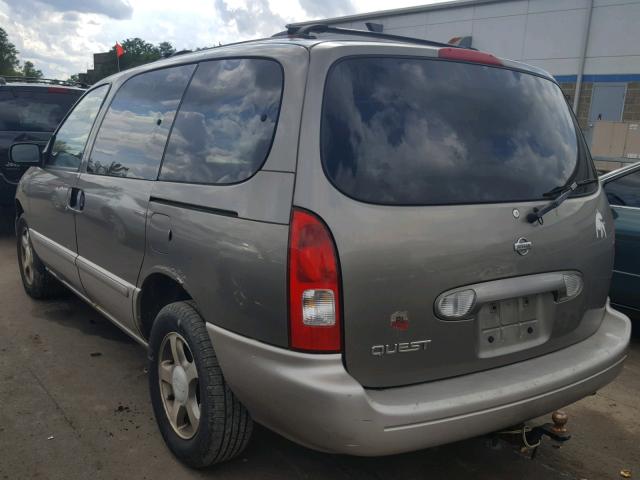 4N2ZN15T21D827152 - 2001 NISSAN QUEST GXE GRAY photo 3