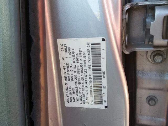 1HGCM56807A142043 - 2007 HONDA ACCORD EX SILVER photo 10