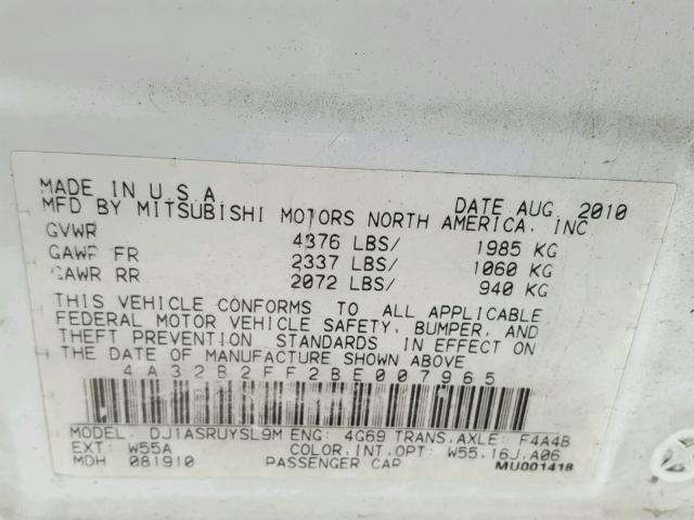 4A32B2FF2BE007965 - 2011 MITSUBISHI GALANT FE WHITE photo 10