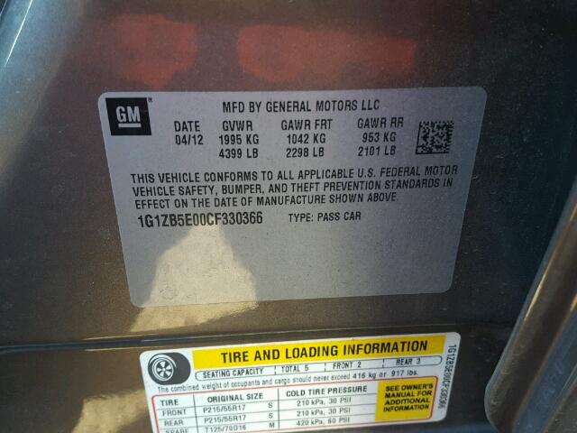 1G1ZB5E00CF330366 - 2012 CHEVROLET MALIBU LS CHARCOAL photo 10