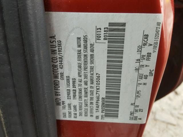 1FAFP66L7YK105067 - 2000 FORD CONTOUR SE RED photo 10