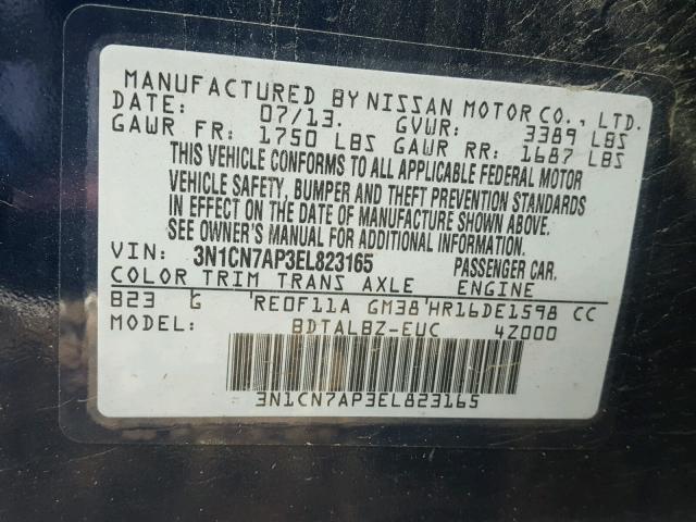 3N1CN7AP3EL823165 - 2014 NISSAN VERSA BLUE photo 10