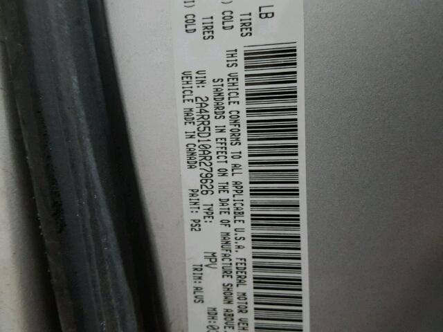 2A4RR5D10AR279626 - 2010 CHRYSLER TOWN & COU Gümüş foto 10