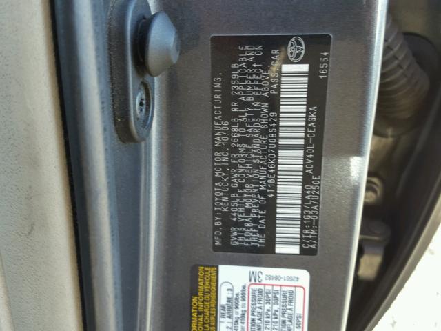 4T1BE46K07U085429 - 2007 TOYOTA CAMRY NEW CHARCOAL photo 10