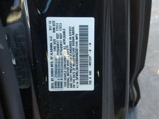 5FNRL5H43DB046030 - 2013 HONDA ODYSSEY EX BLACK photo 10