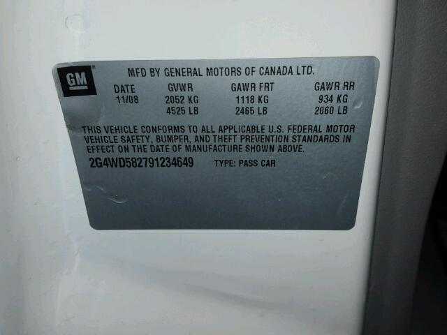 2G4WD582791234649 - 2009 BUICK LACROSSE C WHITE photo 10