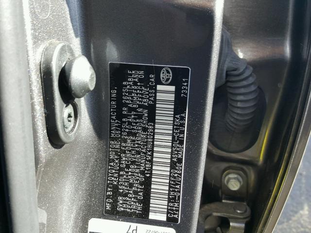 4T1BF1FK1HU802983 - 2017 TOYOTA CAMRY LE ნაცრისფერი ფოტო 10