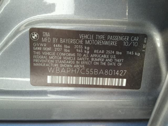 WBAPH7C55BA801427 - 2011 BMW 328 I GRAY photo 10