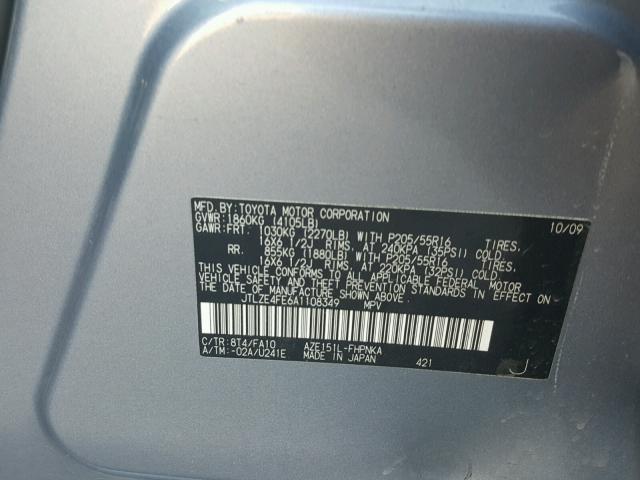 JTLZE4FE6A1108349 - 2010 TOYOTA SCION XB 银色 照片 10