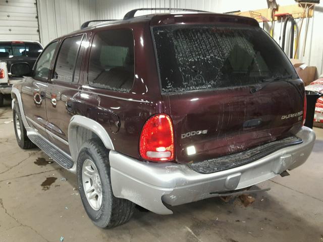 1D4HS58N13F588246 - 2003 DODGE DURANGO SL BURGUNDY photo 3