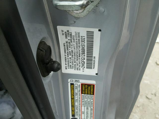 2HGFG12888H513021 - 2008 HONDA CIVIC EX 银色 照片 10