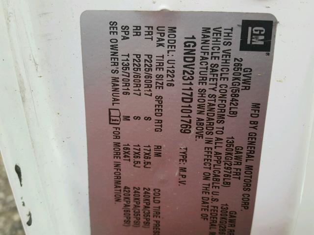 1GNDV23117D101769 - 2007 CHEVROLET UPLANDER L 白色 照片 10