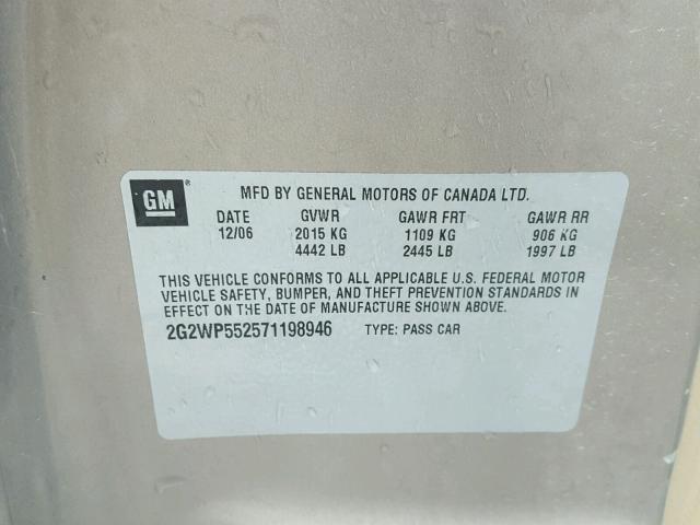 2G2WP552571198946 - 2007 PONTIAC GRAND PRIX Ոսկեգույն լուսանկար 10