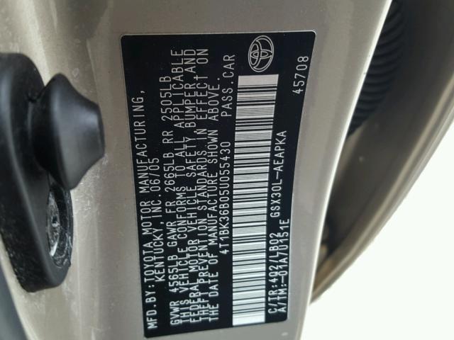 4T1BK36B05U055430 - 2005 TOYOTA AVALON XL Қоңыр фото 10