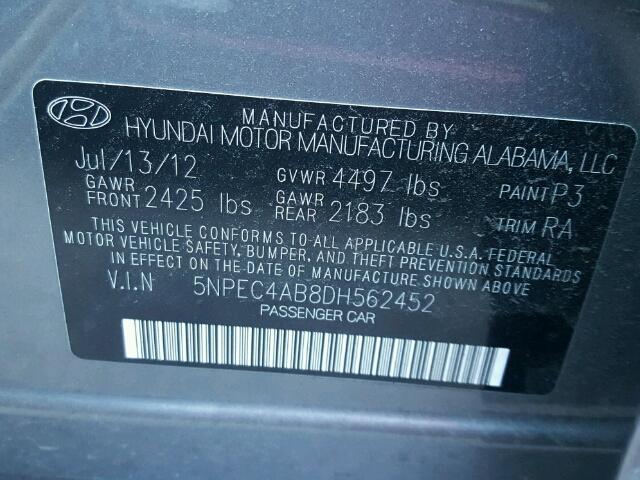 5NPEC4AB8DH562452 - 2013 HYUNDAI SONATA SE GRAY photo 10