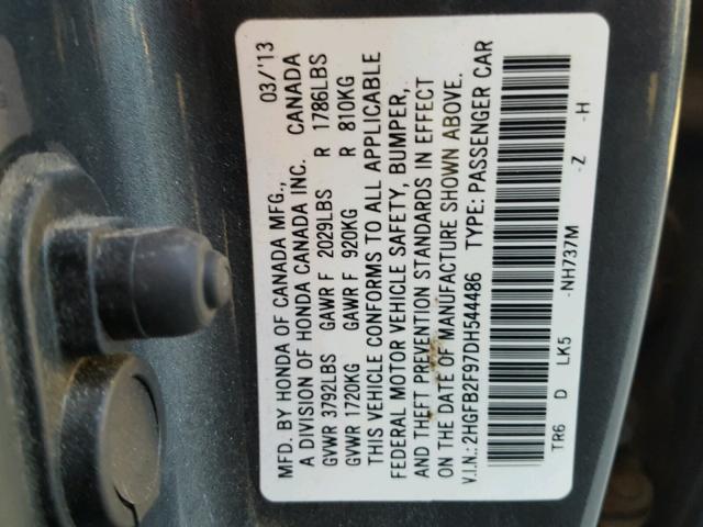 2HGFB2F97DH544486 - 2013 HONDA CIVIC EXL GRAY photo 10