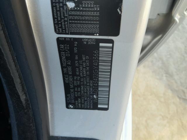 WBADT43422GY40366 - 2002 BMW 525 I AUTO SILVER photo 10