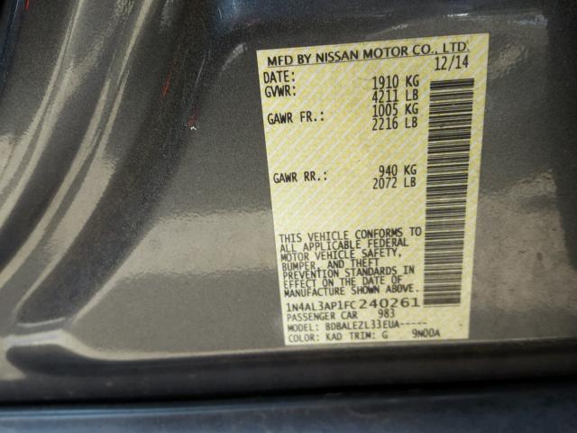 1N4AL3AP1FC240261 - 2015 NISSAN ALTIMA 2.5 GRAY photo 10