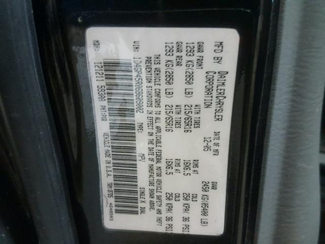 1D4GP45R06B609002 - 2006 DODGE CARAVAN SX BLACK photo 10