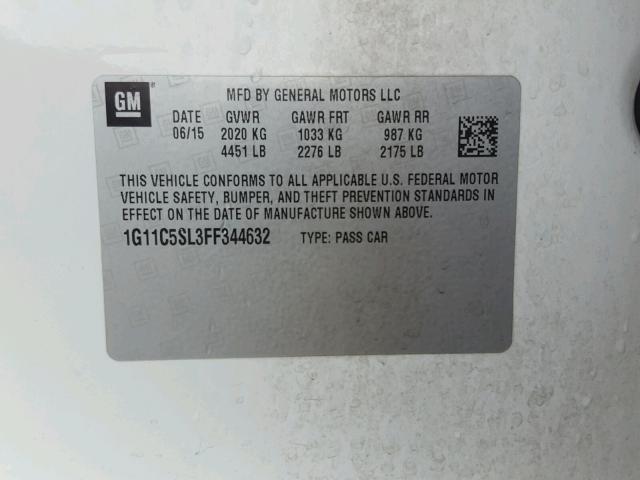 1G11C5SL3FF344632 - 2015 CHEVROLET MALIBU 1LT WHITE photo 10