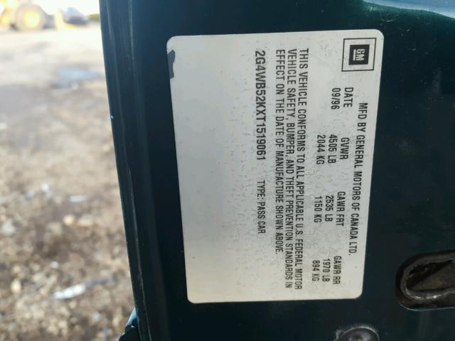 2G4WB52KXT1519061 - 1996 BUICK REGAL CUST GREEN photo 10