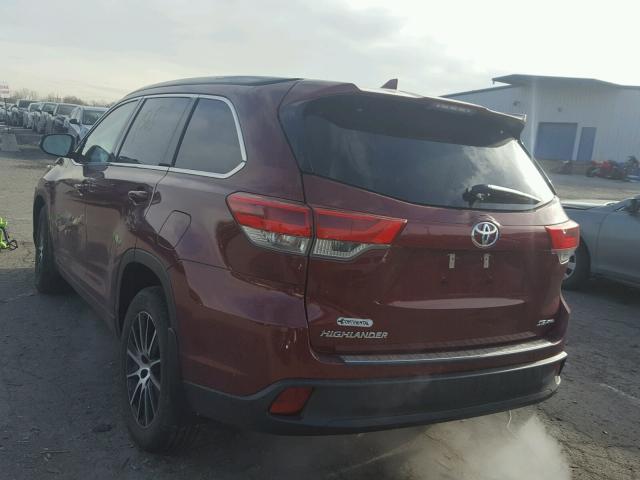 5TDJZRFH4HS443644 - 2017 TOYOTA HIGHLANDER MAROON photo 3