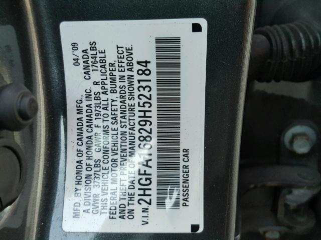 2HGFA16829H523184 - 2009 HONDA CIVIC EX 石墨色 照片 10
