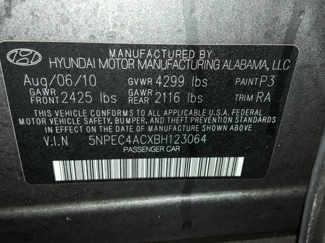 5NPEC4ACXBH123064 - 2011 HYUNDAI SONATA SE GRAY photo 10