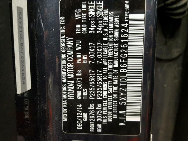 5XYZTDLB6FG261624 - 2015 HYUNDAI SANTA FE S SILVER photo 10